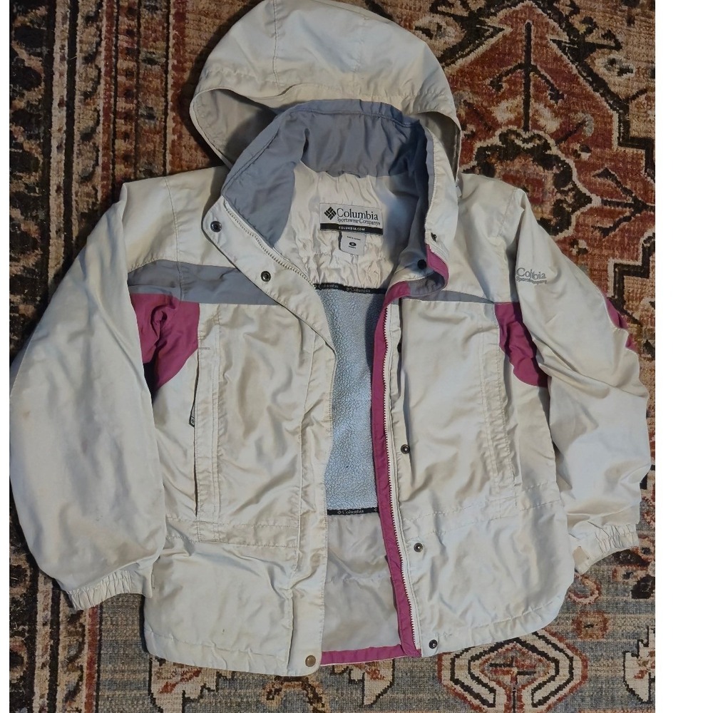 Columbia Womens‎ Hooded Winter Jacket Cream Magenta Colorblock Fleece Lined M